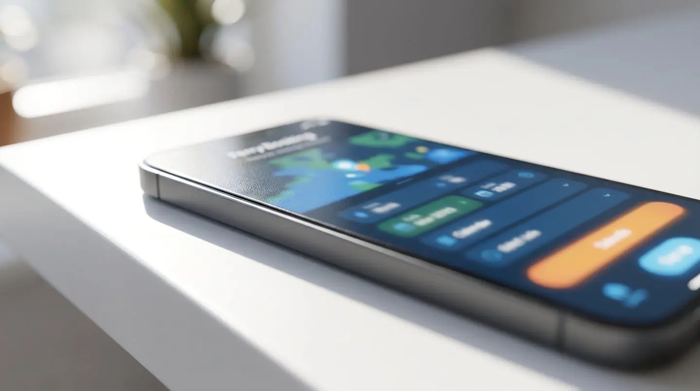 Primo piano di uno smartphone che mostra una schermata di prenotazione traghetti su una superficie chiara